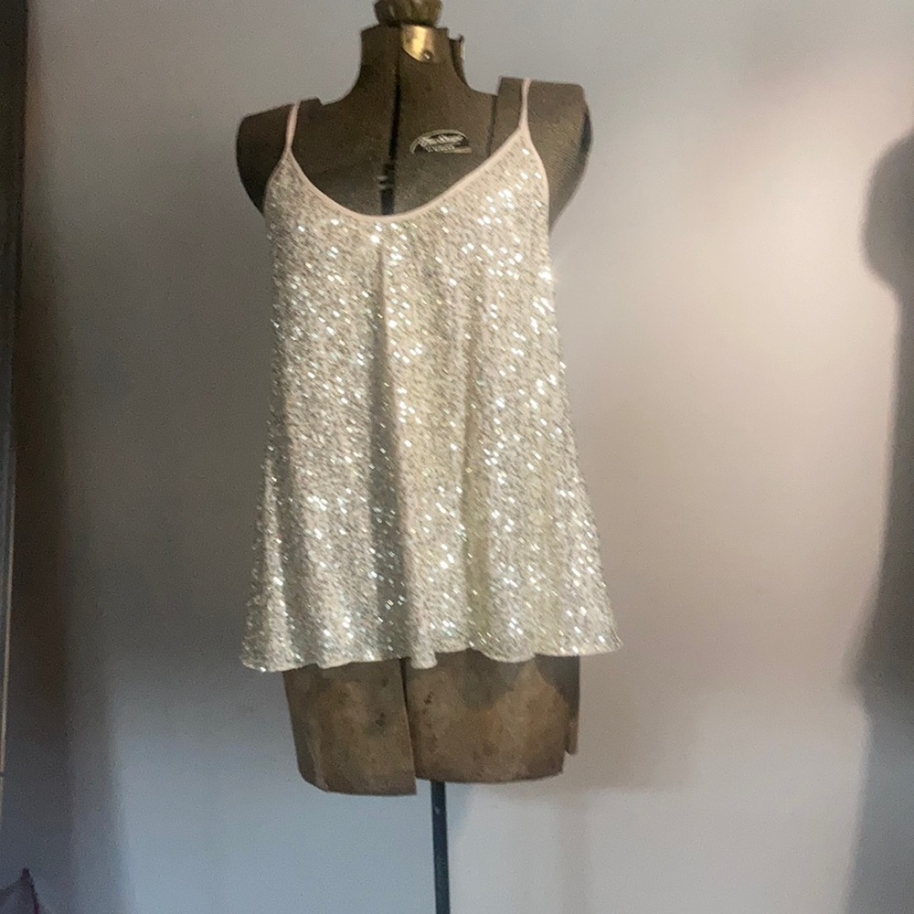 Calypso st Barth sequin flowey tank in light gold